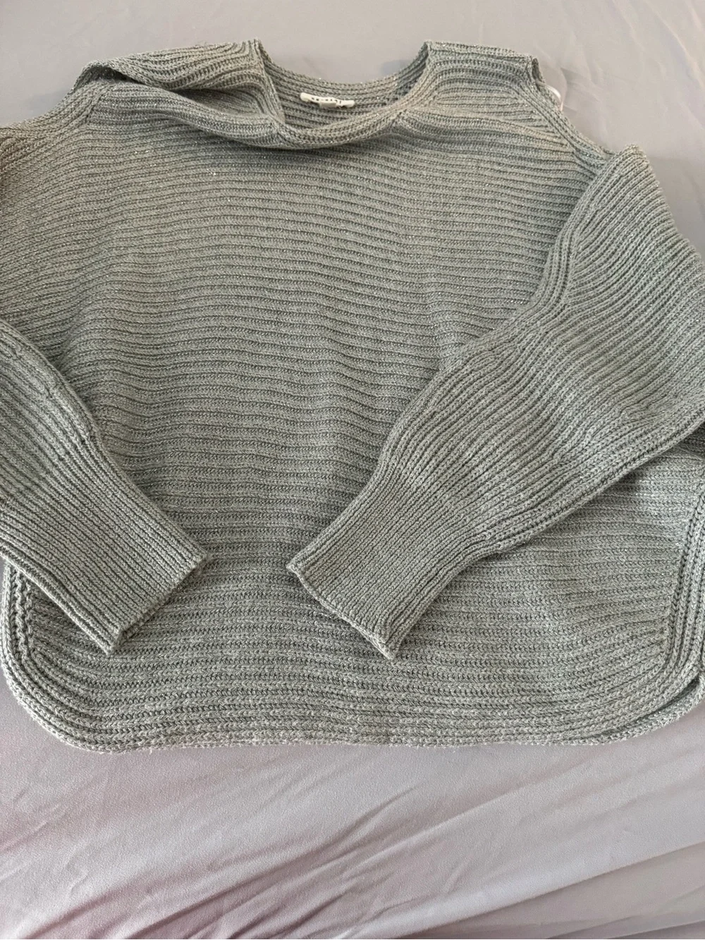 Light Gray Ribbed Knit Sweater - Picture 6 of 6